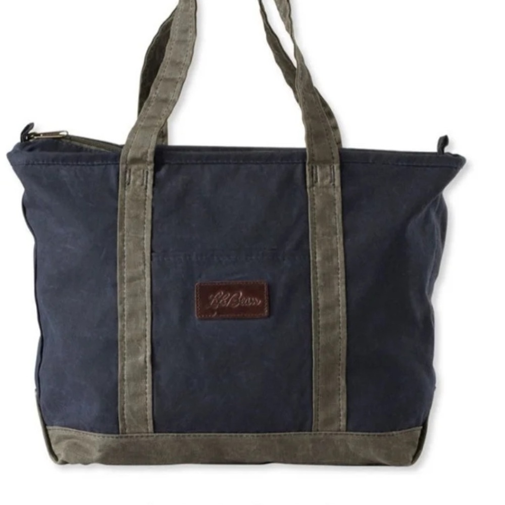 L.L. Bean Waxed Canvas Navy and Olive Tote Bag